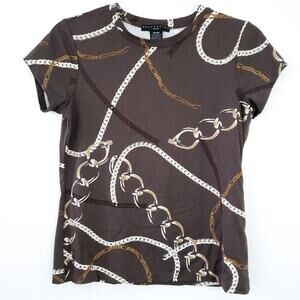 Apostrophe Career Shirt Horse Equestrian Stretchy Small Short Sleeve Blouse Top